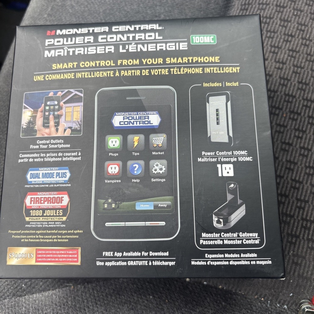 Monster Central 100MC Remote Control Power Outlet + Smartphone App Monitor